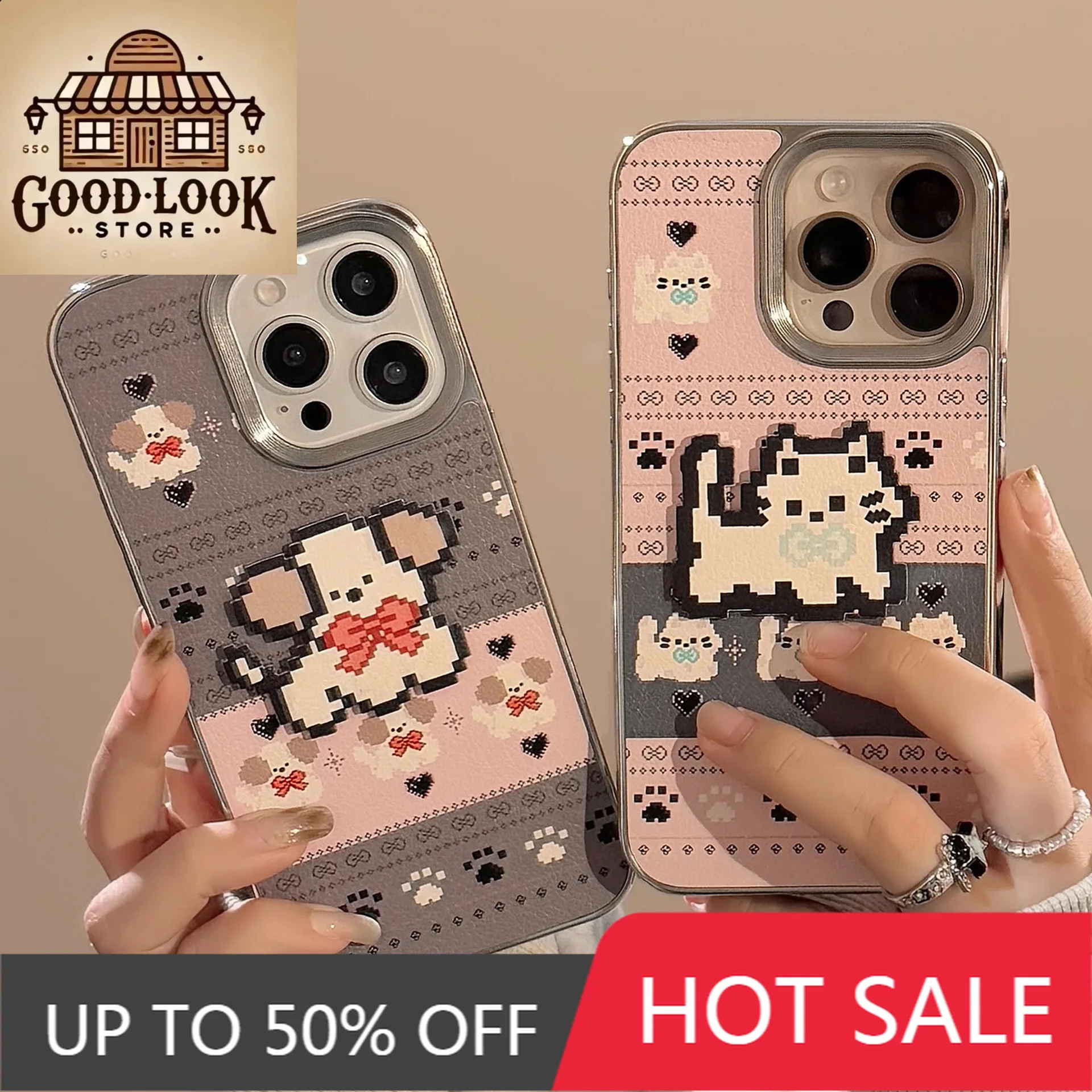 Cute Pet Pixel Wind Dog Couple iPhone Phone Case iPhone 16 case for 16 15 14 13 12 11