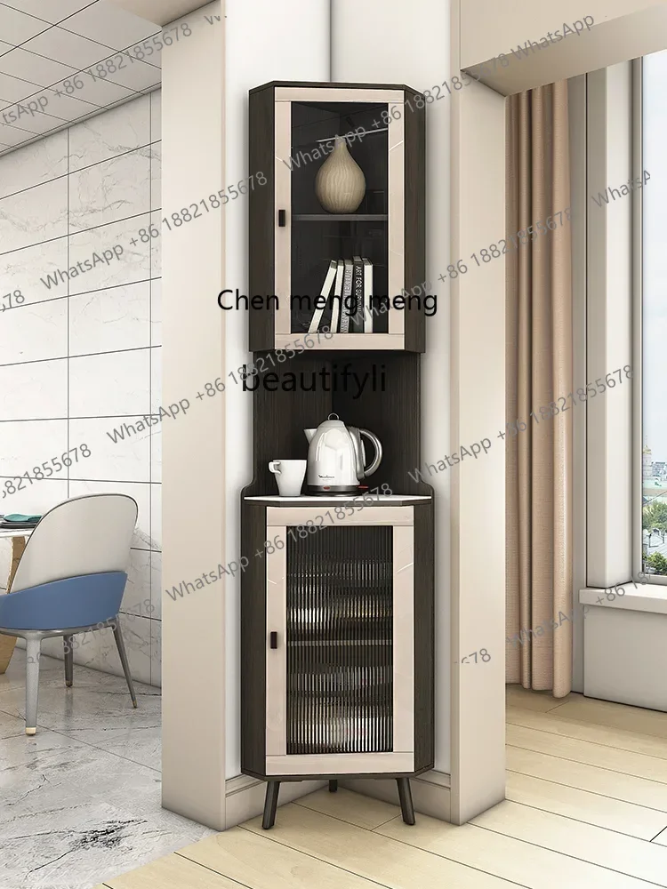 American Simple Solid Wood Corner Cabinet Living Room Bedroom Triangle Cabinet with Glass Locker Multifunctional Corner Cabinet