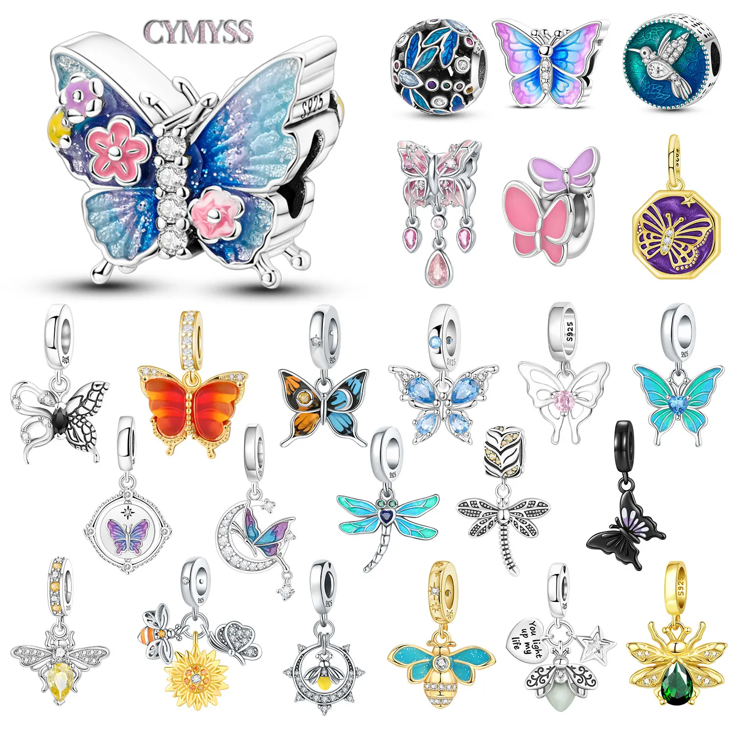 

Original NEW 925 Sterling Silver Insect Butterfly Charm Beads Glowing Firefly Pendant for Bracelet Charm Party DIY Gift Jewelry