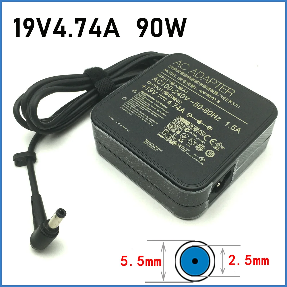 Fonte de alimentação adaptador ac original 19v 4.74a 90w exa1202yh para asus k53 k53b k53by k53e cabo carregador de notebook 5.5mm