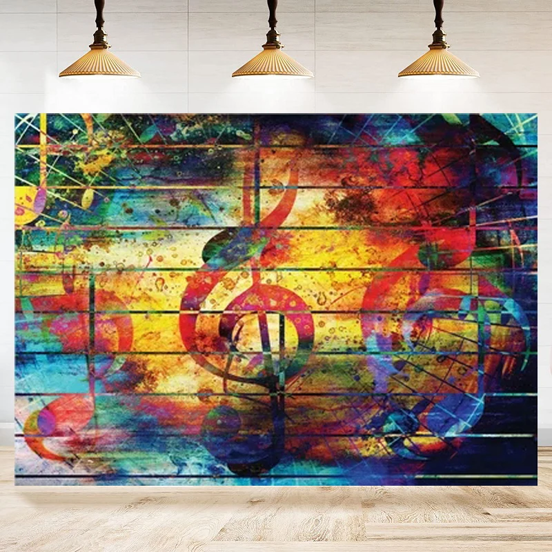 Music Notation Photography Backdrop For Party Decoration Music Music Symbol Banner Retro Wooden Cement Wall Background Poster