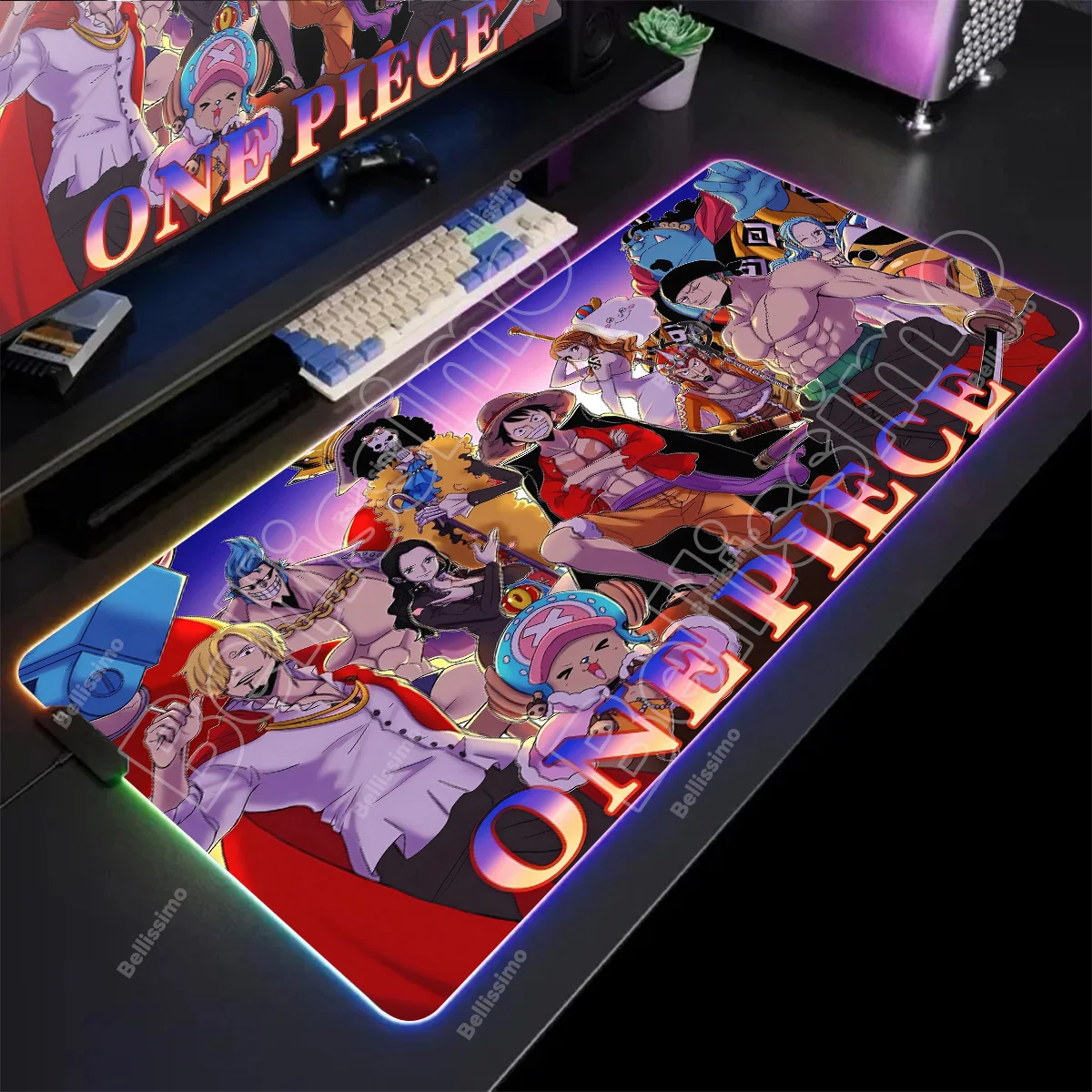 Gaming Mouse Pad LED Anime One Piece Gamer Keyboard Mouse Mat Speed XXL Rubber RGB Cartoon Computer Deskmat PC Cabinet Mousepad