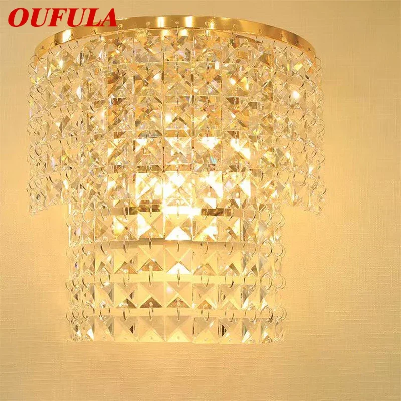 

OUFULA Contemporary crystal Wall Lamp Indoor Art Living Room Bedroom Bedside Lamp luxurious Hotel Corridor Hallway Wall Lamp