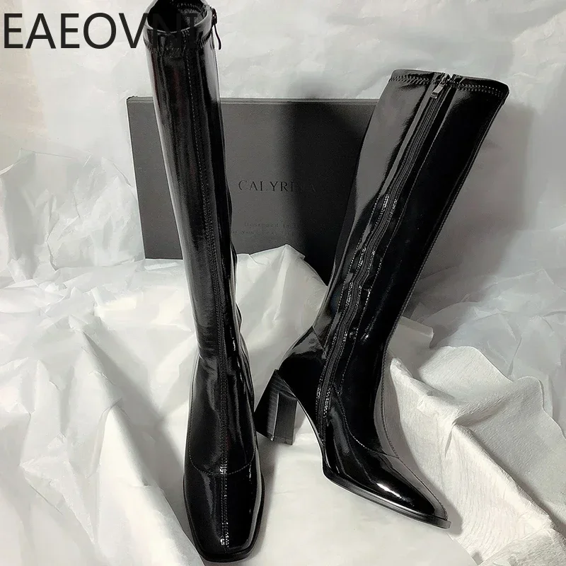 Winter High Heel Knee High Boots Women Shoes Fashion Square Toe Long Knight Bootties Ladies High Quality Shoes