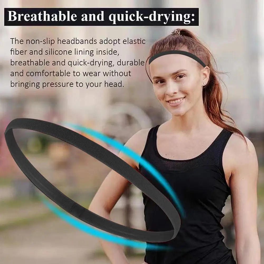 1/6Pcs Women Sports Headband For Girls Yoga Men Running Basketball Anti-slip Elastic Rubber Sweatband Fitness Hair Accessories