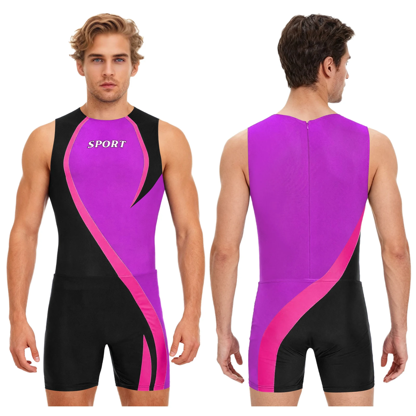 

Men Athletic Sport Workout Singlet Bodysuit with Shorts Sets Stretchy Slim Fit Muscle Man Bodybuilding Diving Surfing Swimsuits