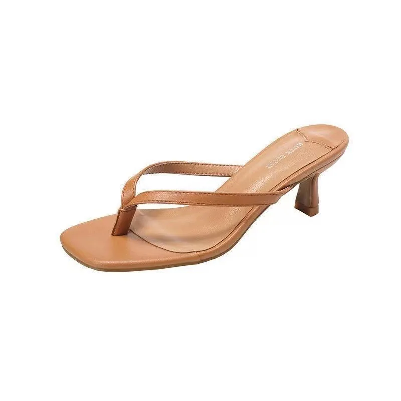 Women High Heeled Sandals Summer New Low Heeled Outdoor Narrow Strap Beach Open Toe Fashion Dark Brown Women Dress Sandals