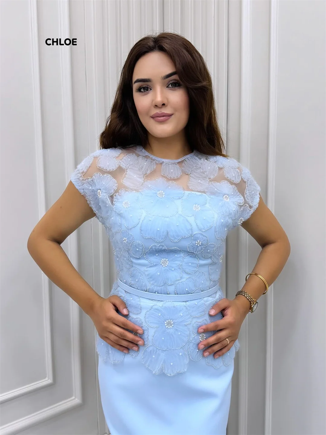 Gaun Malam Elegan Kerah Bulat untuk Wanita Gaun Malam Mewah 2025 Lengan Pendek Custom Made Model A-Line Gaun Prom Mewah