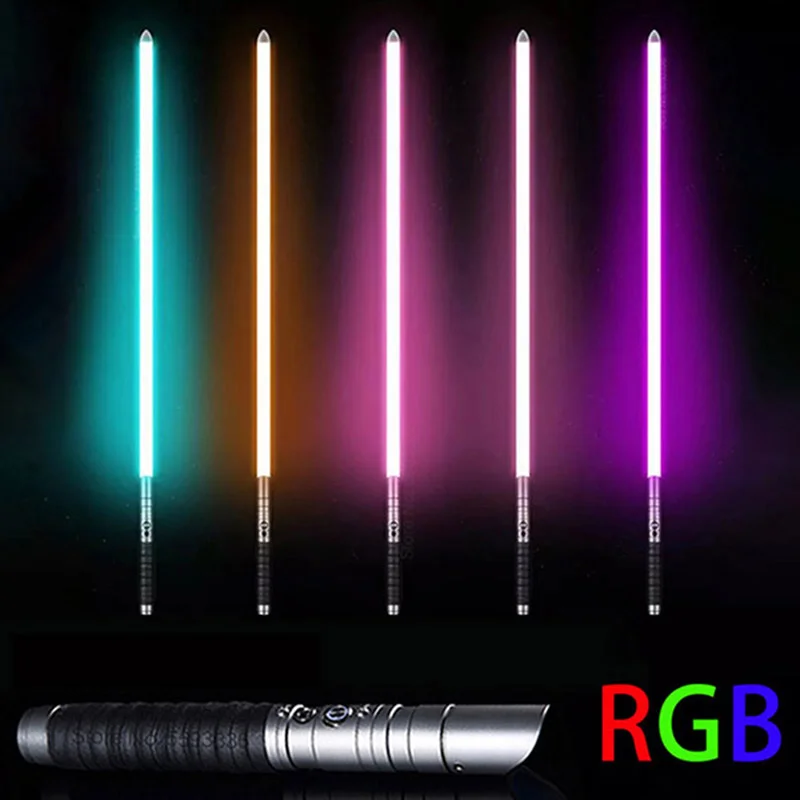 Metal Handle RGB Cosplay Double-edged Lightsaber Laser Sword 7 Colors Change LED Switchable Sound And Light For Boys Girls Gift