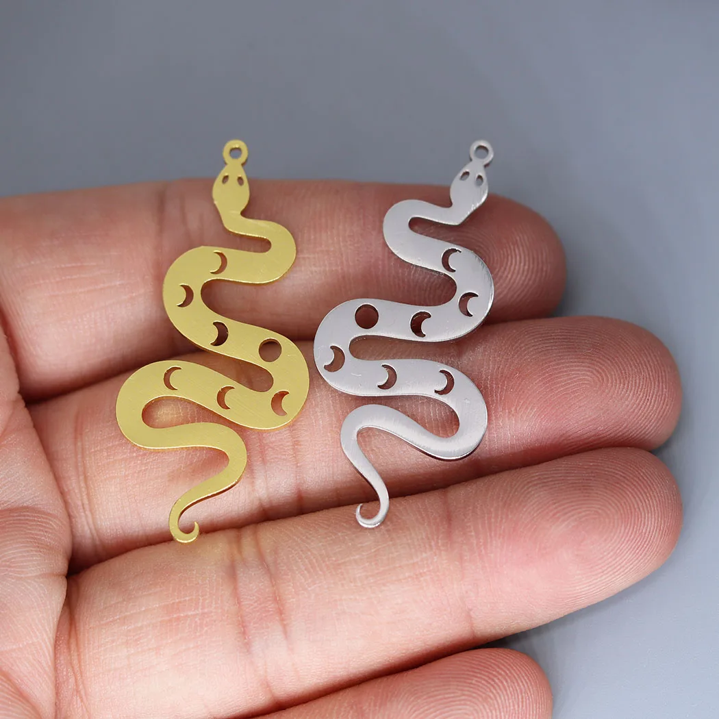3 sztuk/partia Vintage kwiat lotosu diy frędzle pióro Charms wisiorek ze stali nierdzewnej tworzenia biżuterii księżyc wąż/arkusz akcesoria luzem — zdjęcie 4