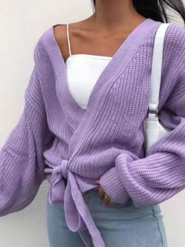 เสื้อไหมพรมรัดเอวทรงวี คอไขว้ ดีไซน์เซ็กซี่เข้ารูป สำหรับผู้หญิง ฤดูใบไม้ร่วง ฤดูหนาว ผลิตจากเส้นใยโพลีเอสเตอร์ 100%