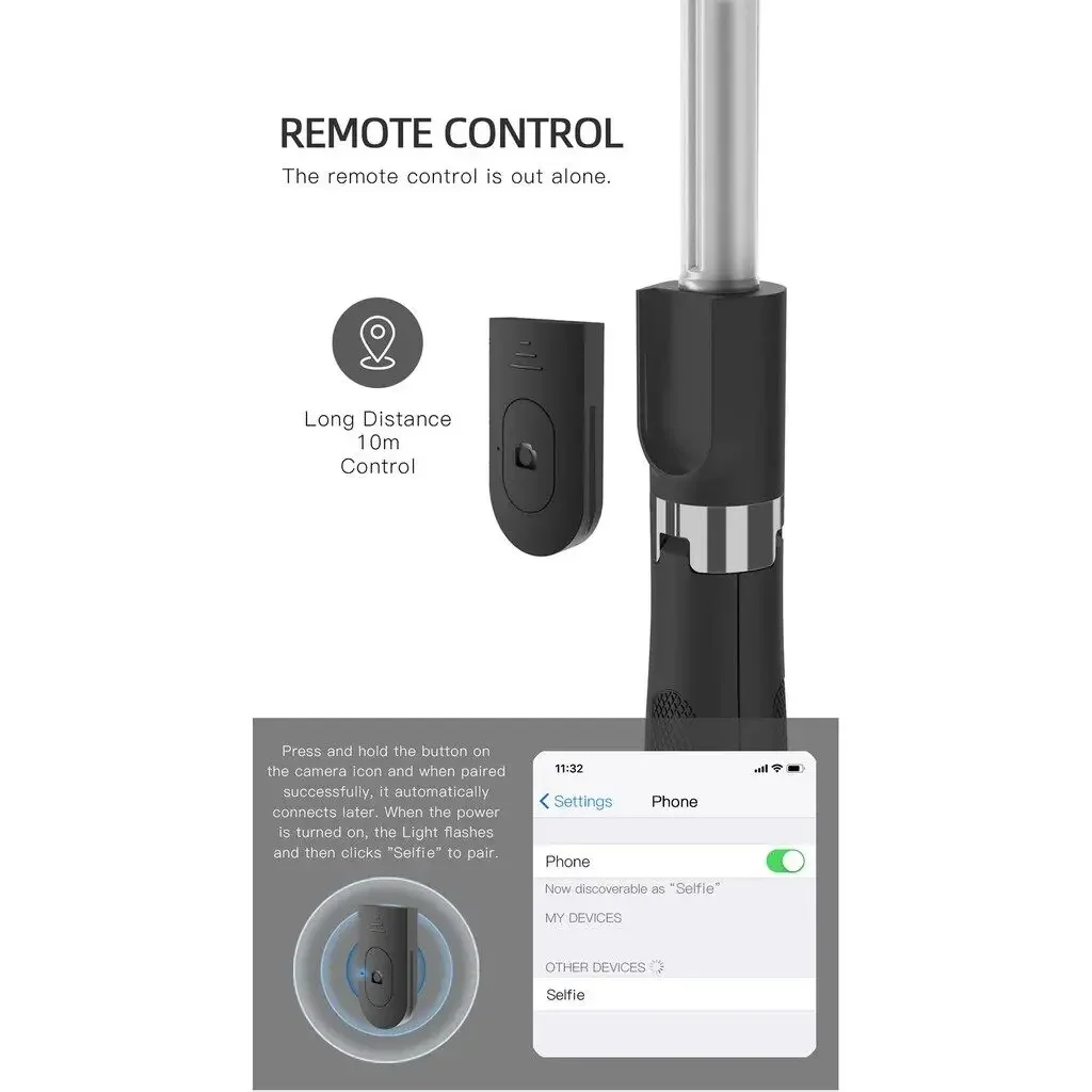 H1 Wireless Bluetooth Selfie Stick tripod monopod stand Phone holder for Outdoor travel 3 IN 1 image 5