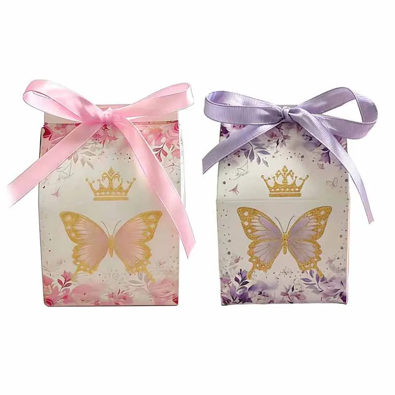 10/20 Stück lila Schmetterlings-Süßigkeitenboxen, Geschenkverpackungsbeutel mit Band, Geburtstag, Babyparty, Geschenkbox, Hochzeit, Party-Dekoration