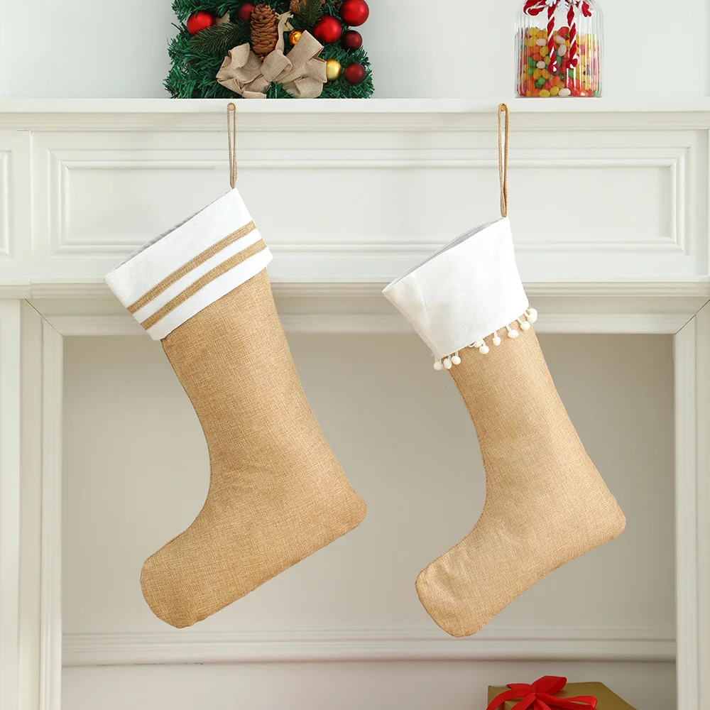 

Burlap Christmas Stockings Xmas Fireplace Hanging Stockings Decoration Stockings for Christmas Decoration DIY Craft