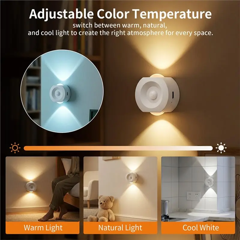 B03C-Rechargeable Motion Sensor LED Night Light Dimmable 4PCS With 4 Modes& 3 Color Temperature Settings For Hallway Bedroom Sta