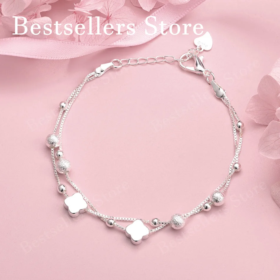 

925 sterling silver 8-inch exquisite clover bead bracelet for women's parties, fashionable wedding jewelry accessories