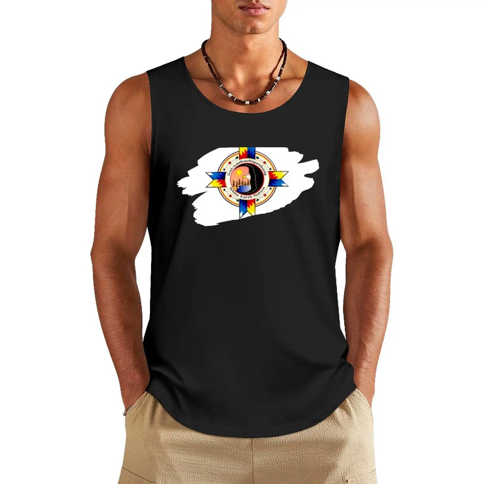 

White Earth Nation Brushstroked Tank Top fashion 2025 man Men's vest Muscle fit sleeveless jackets