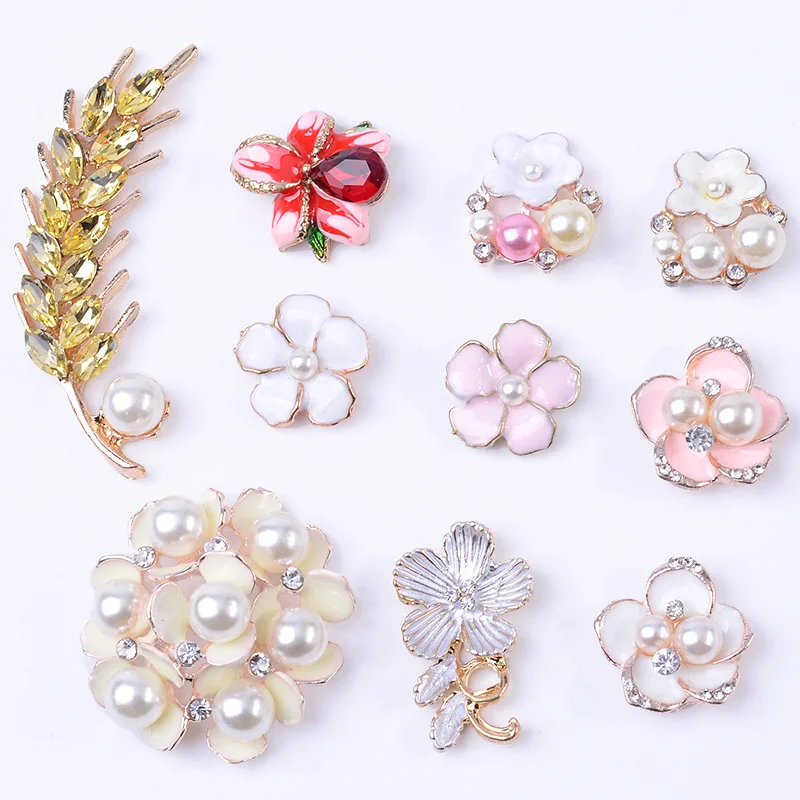 Gold Ear of Wheat Accessories 20pcs Flat back Rhinestone Cabochon Embellishment Scrapbooking DIY Crafts Enamel Flower Buttons