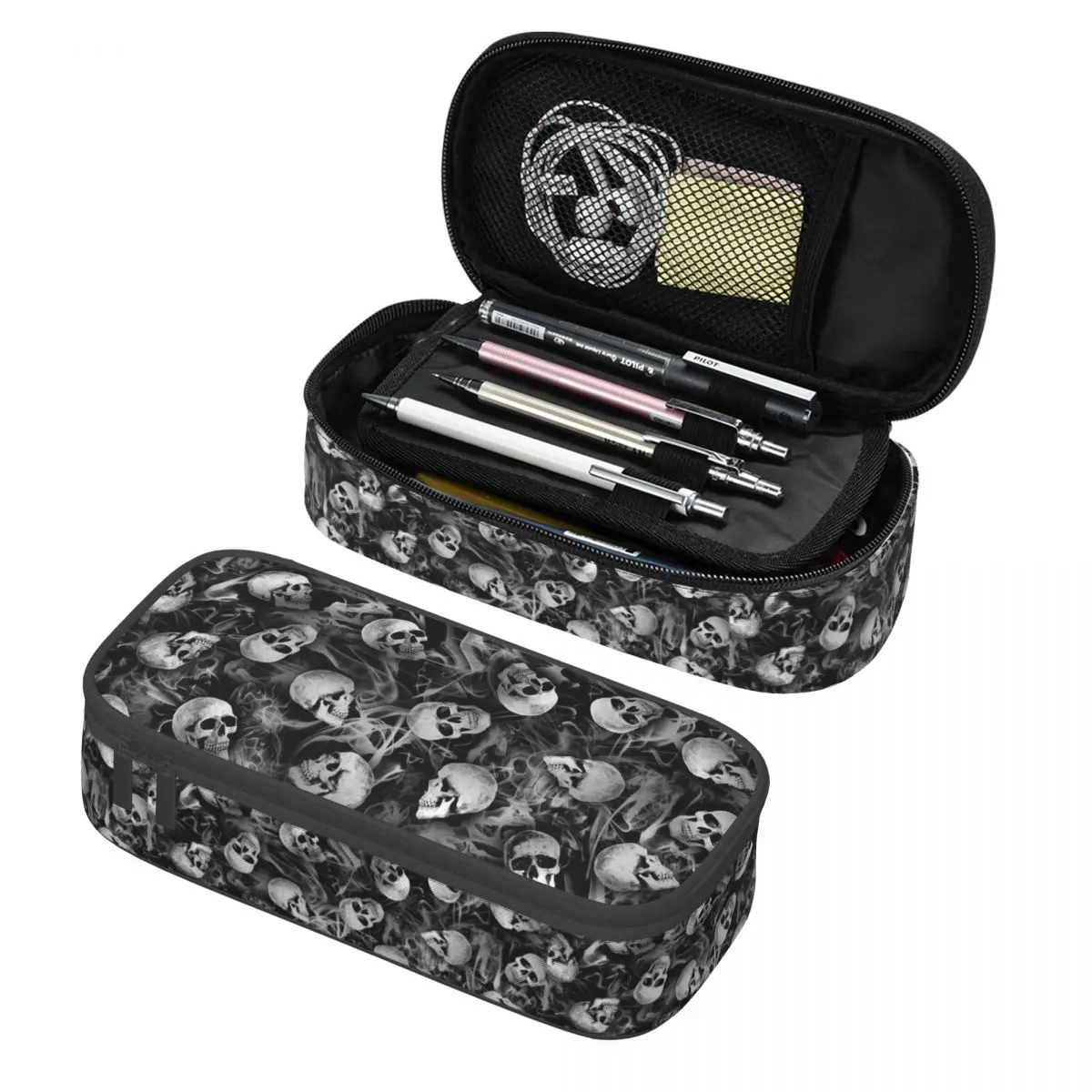 Custom Korean Horror Gothic Skeleton Death Skull Pencil Cases for Boys Gilrs Large Capacity Pen Bag Box School Accessories