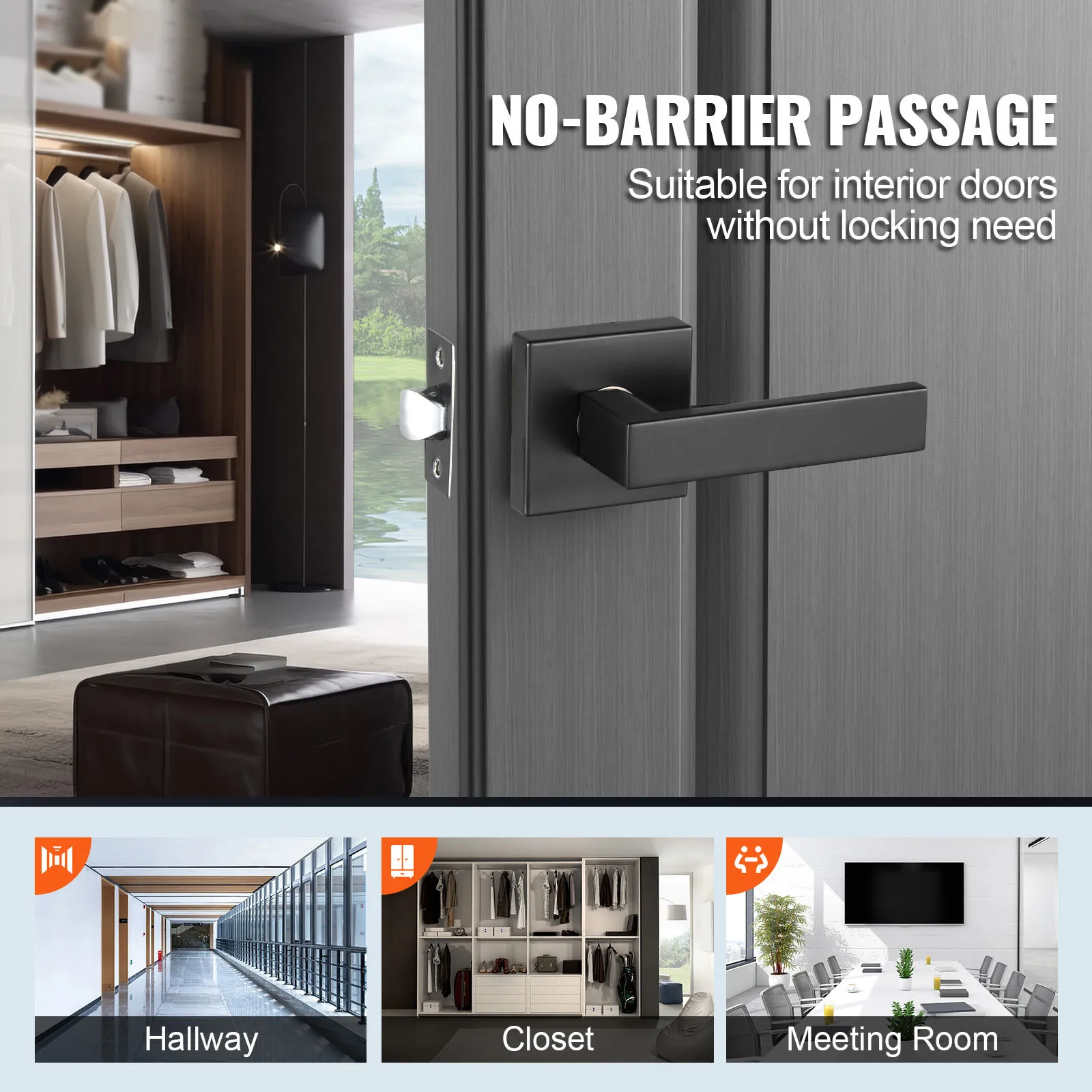 VEVOR Passage Door Handle Door Lever Left Right Handing Rotation to Open Interior to Hallways Closet Meeting Space