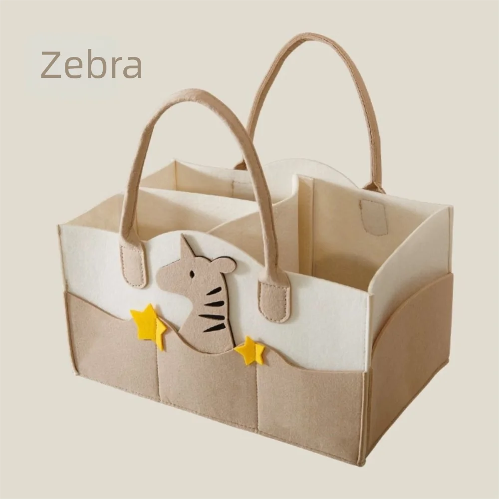 

Felt Material Diaper Organizer Foldable Design Non-Woven Fabric Nursery Storage Bin Cartoon Print Portable Bag
