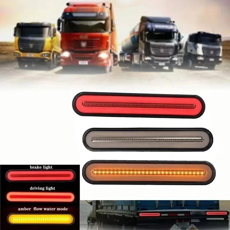 12V 24V 3 in 1 Truck Trailer Tail Brake Lights Water New for Red + Yellow RV LED Tail Light Sequential Flowing Signal Light Lamp