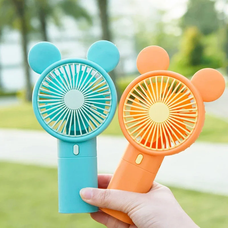 Disney Colorful Mickey Handheld Fan with Phone Holder Portable USB Rechargeable Mute Relieve Summer Heat Fan Toys Children Gift