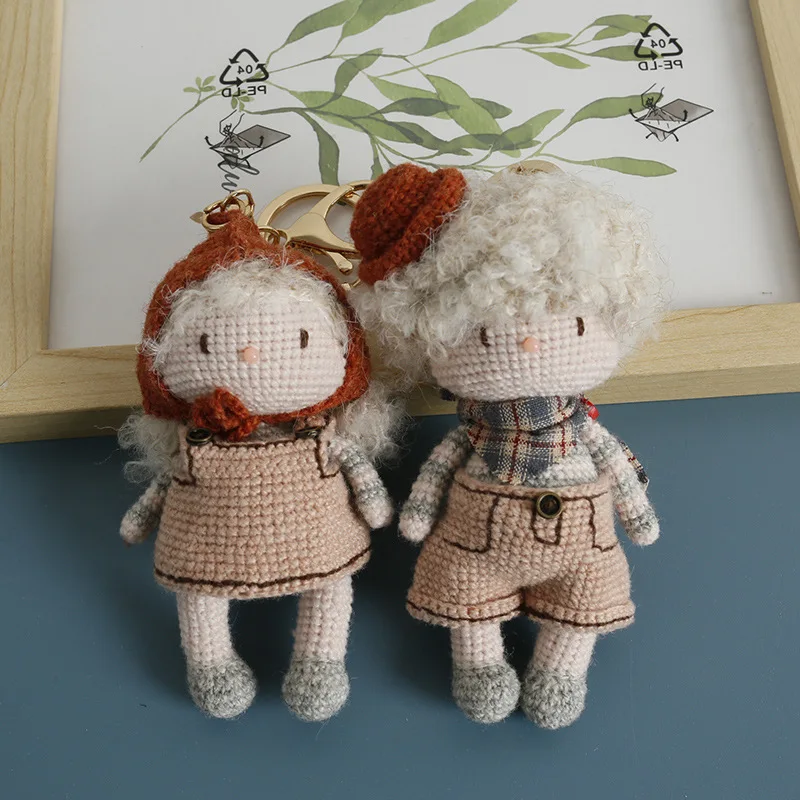 Handmade Exquisite Figure Bag Pendant Hand Crocheted Heavy Woven Couple Doll Cashmere Yarn Knit Doll Charm Keychain