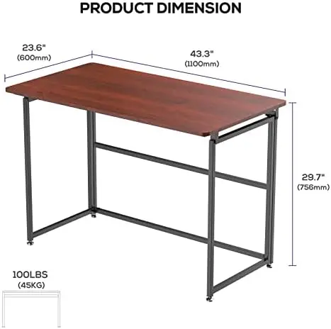 It's_Organisierter klappbarer Computertisch 43 Zoll, klappbarer Schreibtisch zum Schreiben, Arbeitszimmer, PC, Heimbüro, kein Montage-Schreibtisch, Laptop-Tisch,