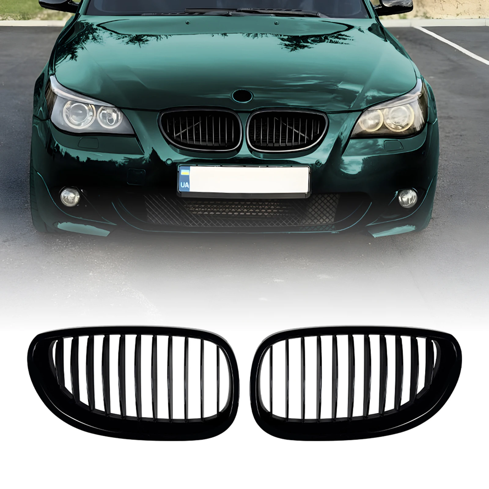 

Grid Car Front Kidney Grille Racing Grill Upper Bumper Hood Mesh For 2004-2010 BMW 5 Series E60 E61 M5 525i 528i 530i 535i 550i