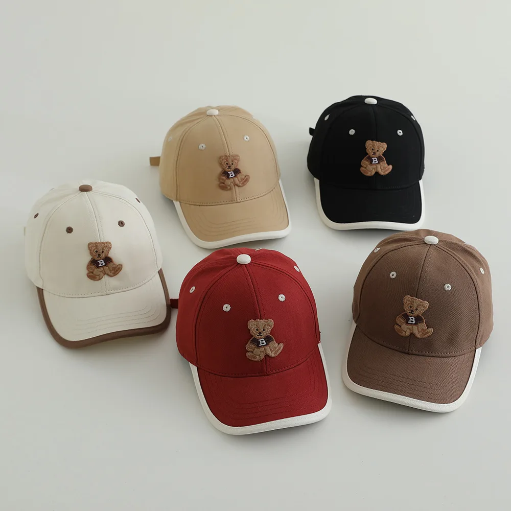 Children Baseball Cap 52-54cm Cotton Spring Summer Cap for Kids Girl Boy Sun Hats Cute Bear Label