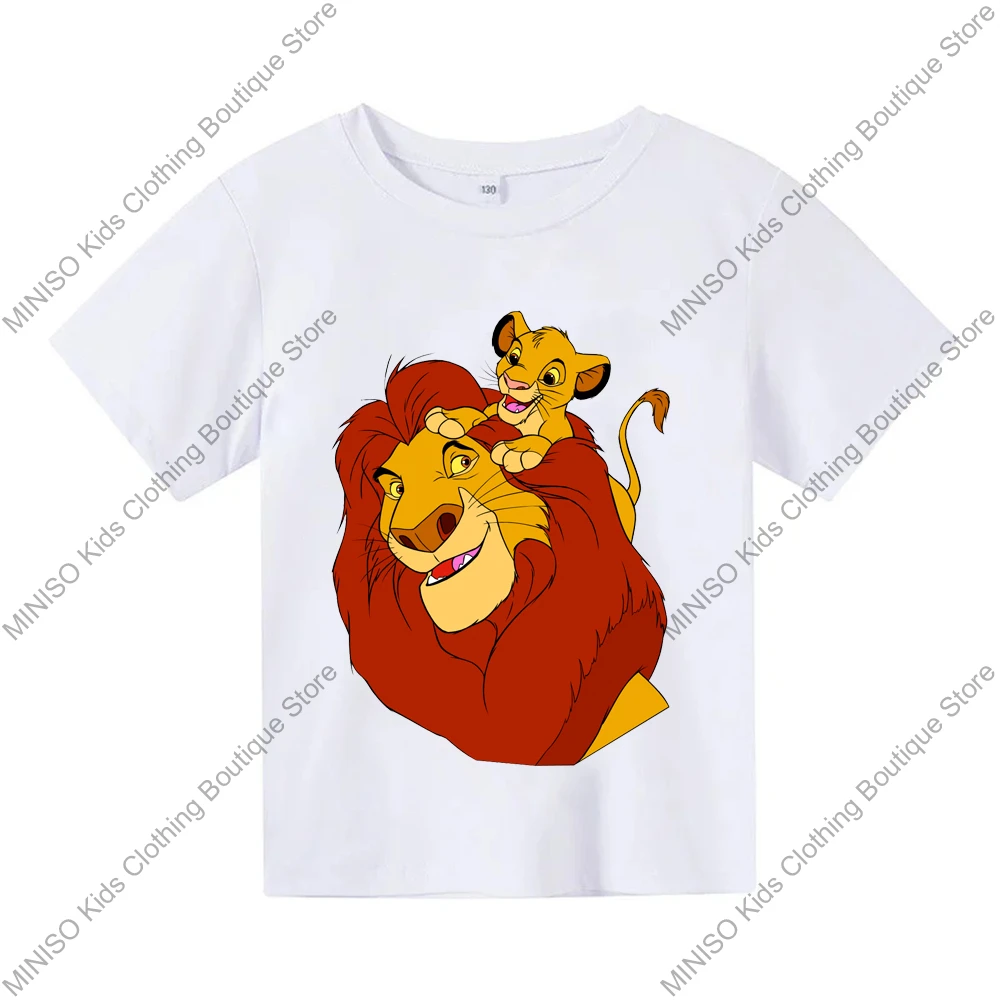 MINISO New 100% Cotton T-Shirt Anime Cartoon The Lion King Simba Print Fashion Casual Streetwear Oversized Tee Kid Tops Clothing