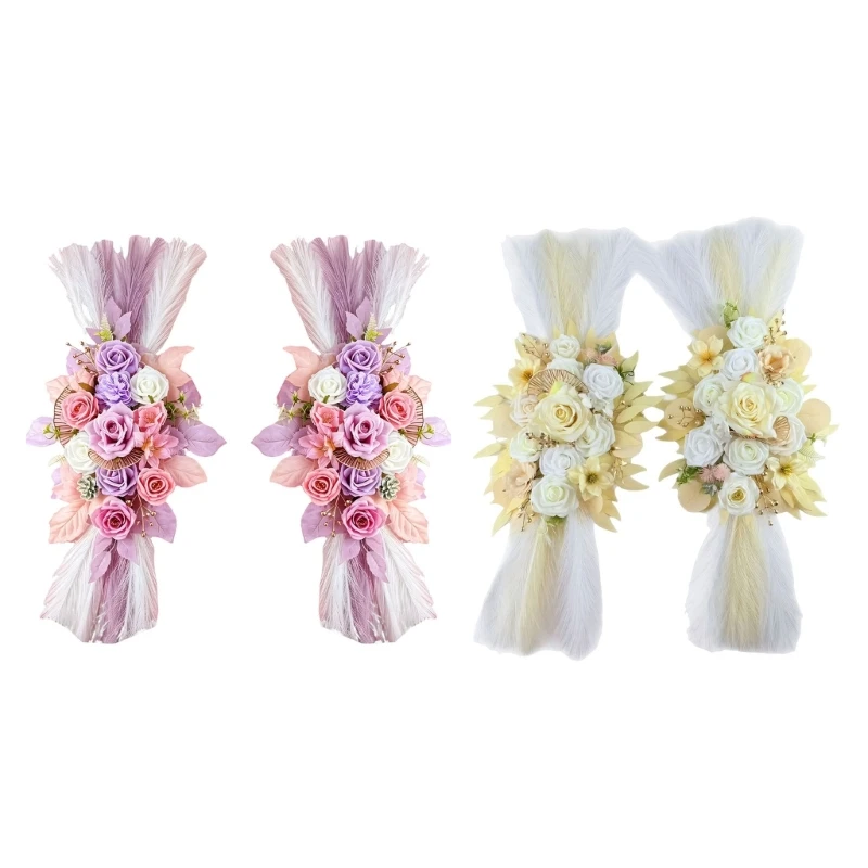 

E06B Florals Hoop With Faux Roses Perfect For Event Wedding Backdrop Decoration Photography Props Ornament