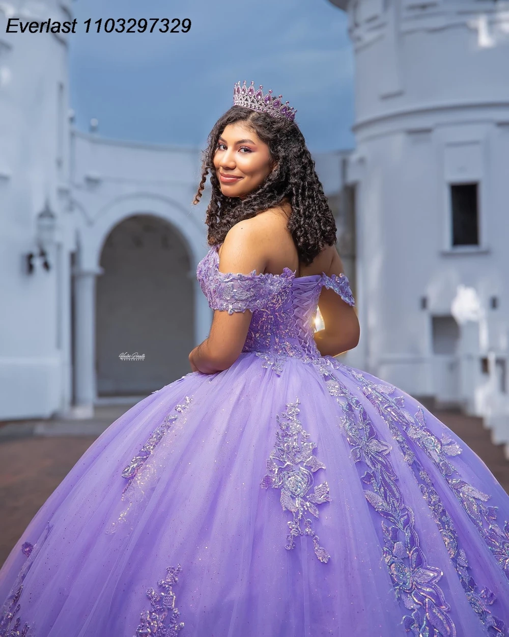 EVLAST Customized Glitter Lavender Quinceanera Dress Ball Gown Lace Applique Beaded Corset Sweet 16 Vestido De 15 Anos QD1184