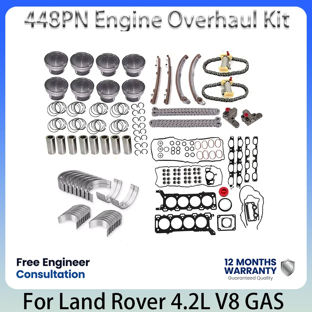 448PN Engine Overhaul Kit Timing Gasket Bearing Piston Ring Set For Land Rover 4.2L 4.2 L T V8 Engine Repair Spare Parts 05-13
