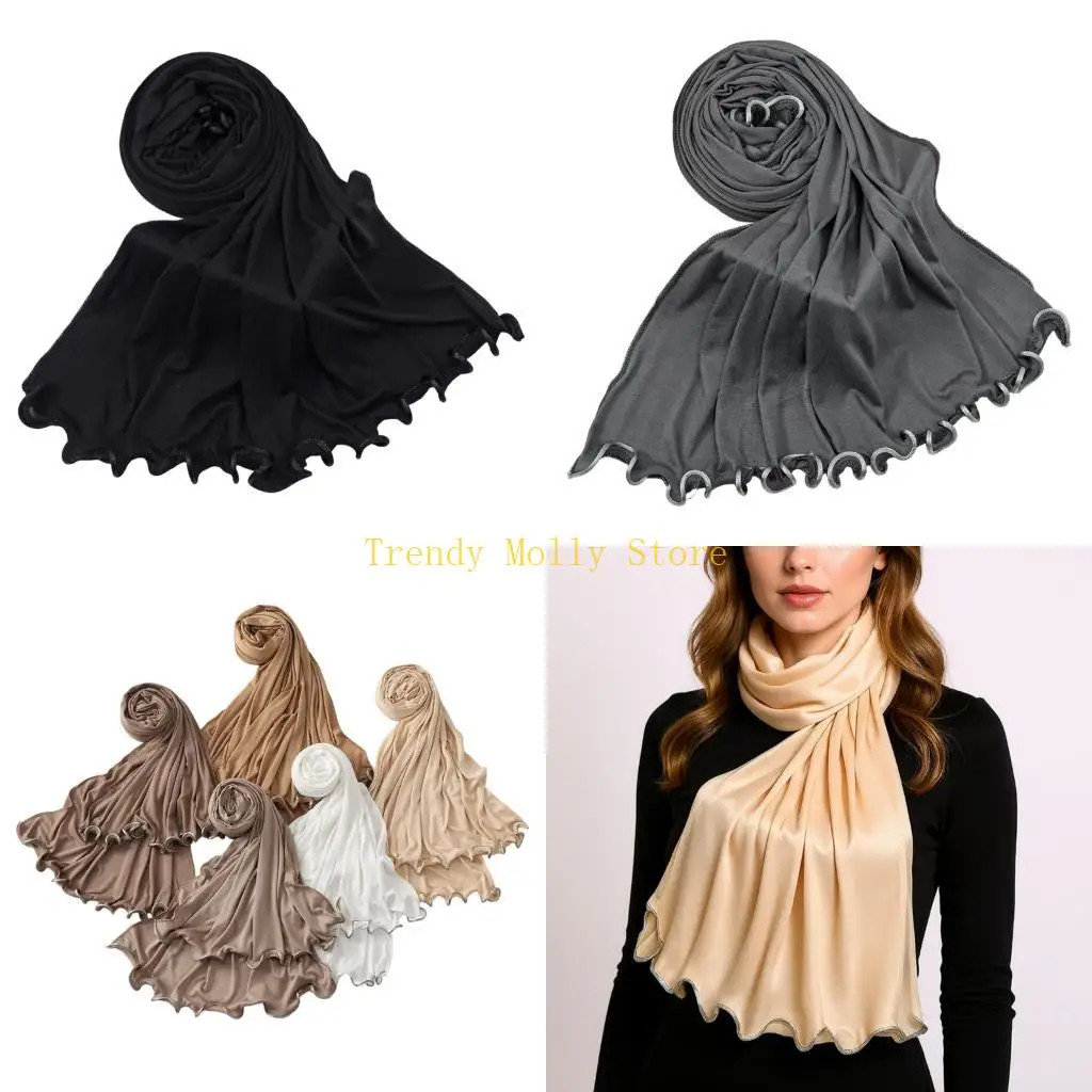

N5KB Soft Cotton Hijab Women Scarves Head Wrap Scarf Shawl for Muslims Formal Occasion
