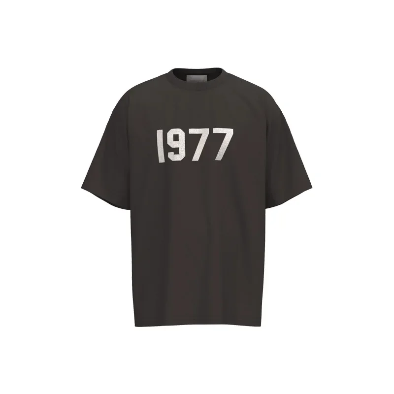 Good Quality ESSENTIALS Number 1977 Flocking Logo Fashion T-Shirt Men Oversize Casual T Shirt Women Vintage Tee