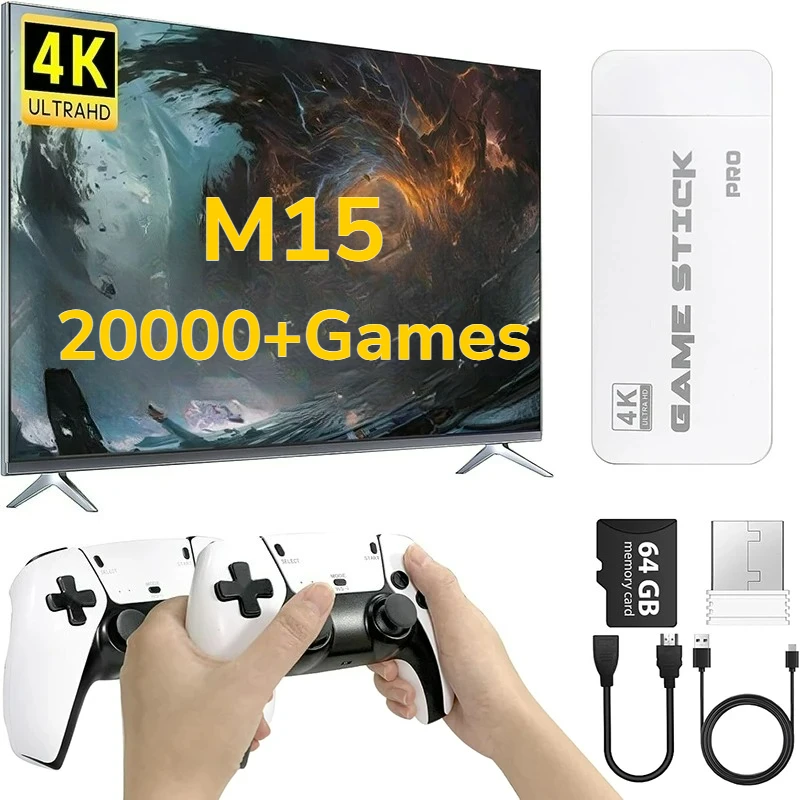 

M15 Game Stick Mini TV Handheld Game Classic 4K Retro Game Wireless Controllers HD Output 64G 20000+ Gaming Consola