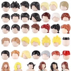 Figuras de ciudad MOC, accesorios para el cabello, bloques de construcción, partes del cuerpo, hombre, mujer, niña, niño, cabeza, peinado marrón y negro, ladrillos DIY, juguetes para niños