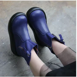 Birkuir Original Flat Platform Snow Boots For Women Genuine Leather Two Side Zippers High Top Shoes Plush Thick Heel Ankle Boots