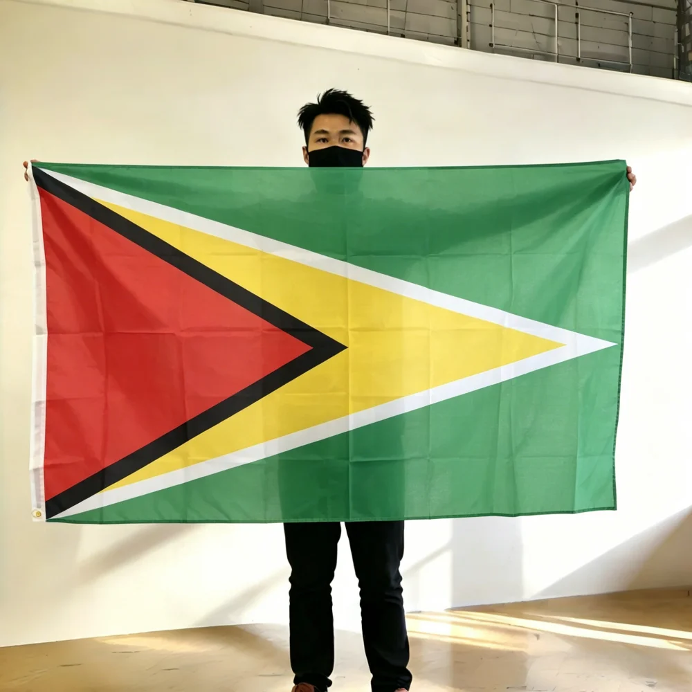 FlagGo Guyana Flag 150x90cm 3x5 FT Golden Arrowhead Green Red Yellow Polyester Double Stitched Outdoor Indoor Decoration