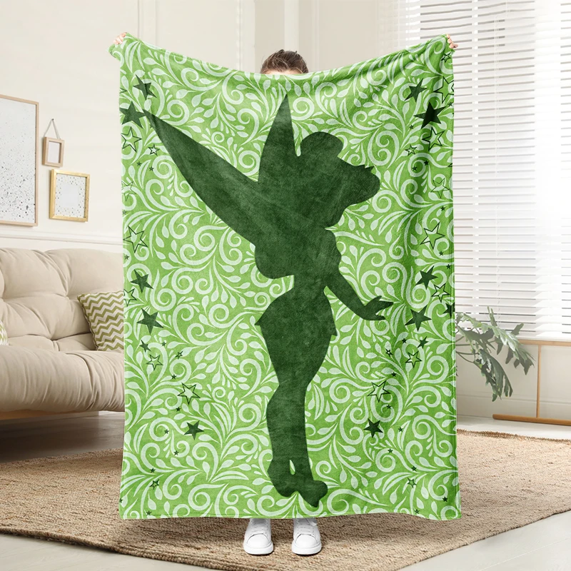 

Disney Tinker Bell Green Silhouette Blanket Soft Flannel Throw Sofa Bed Decor Warm Cozy Gift for Children Adults Home Use