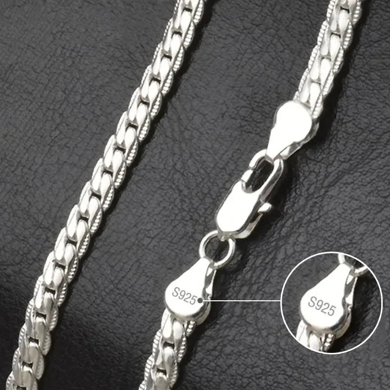 925 Sterling Silver 6mm Side Chain 8/18/20/22/24 Inch Necklace for Woman Men Fashion Wedding Engagement Jewelry Gift