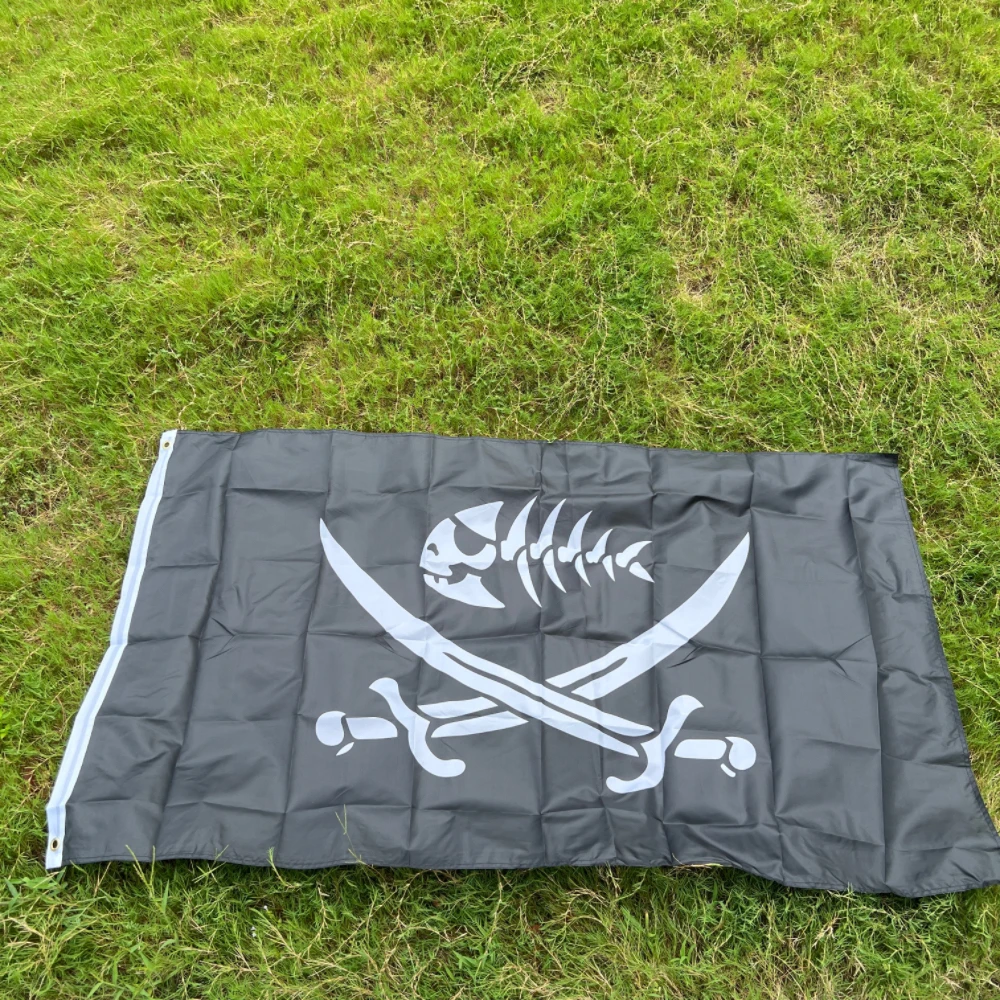 Skull Pirate Flag 90x150cm Pirate Fish Flag With Swords Jack Rackham skull bone pirate Flag Pirate Fish Flag Banner Tapestry