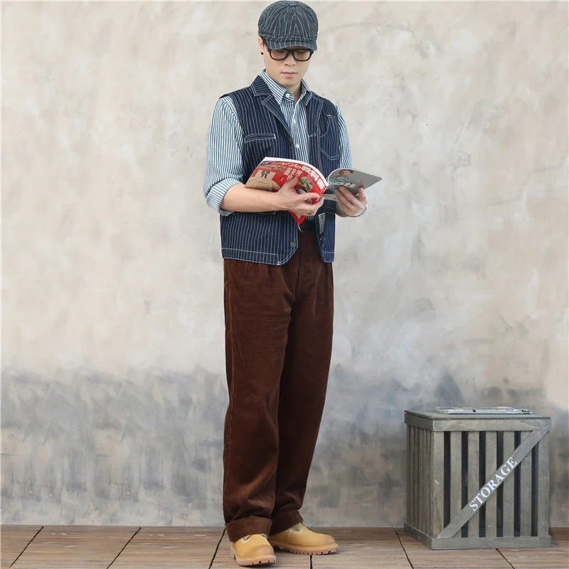 

Мужские брюки из коричневого вельвета в американском ретро-стиле, осенне-зимние, прямого кроя, повседневные, длинные, молодежные, утепленные