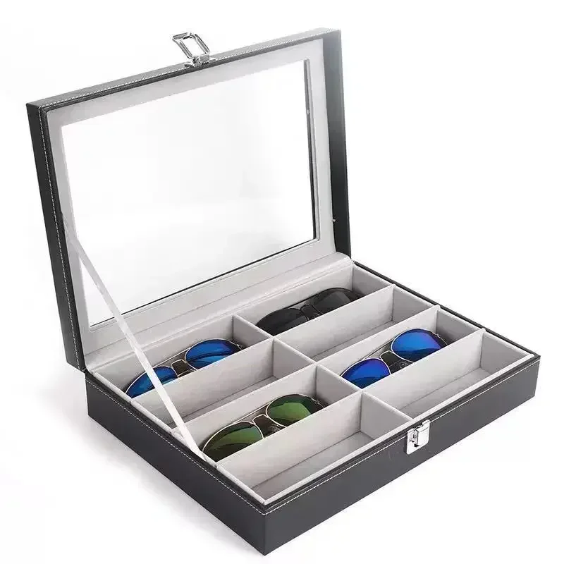 

1pcs A Top Quality Fashionable Leather Eyeglass Storage Box High Quality 8 Compartments Sun Glasses Display Case for Wholesale