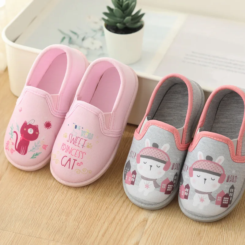 Autunno inverno Sweet Girls Boys Home pantofole antiscivolo bambini bambini Cute Cat Indoor Floor scarpe morbide calzature piatte Zapatos