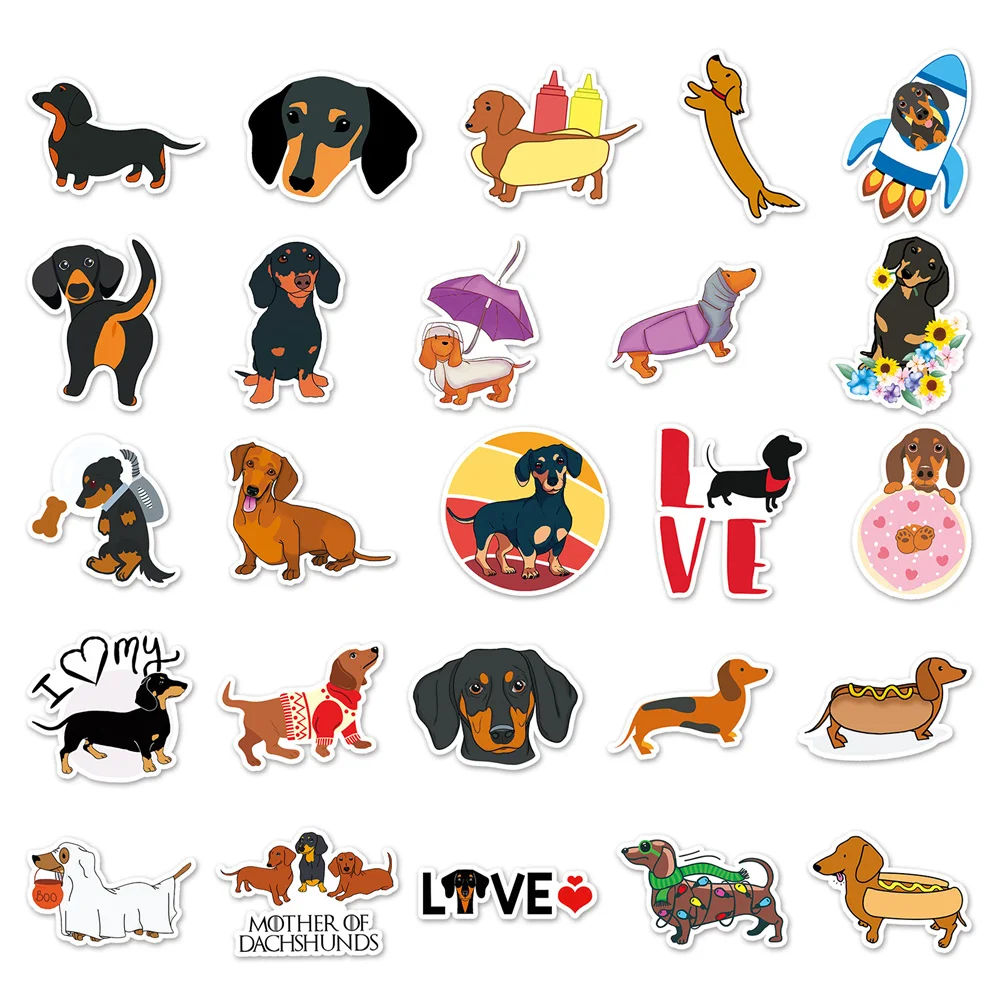 50pcs Cartoon Dachshund Stickers For Laptop Scrapbook Ipad Stationery Suitcase Craft Supplies Dog Sticker Scrapbooking Material