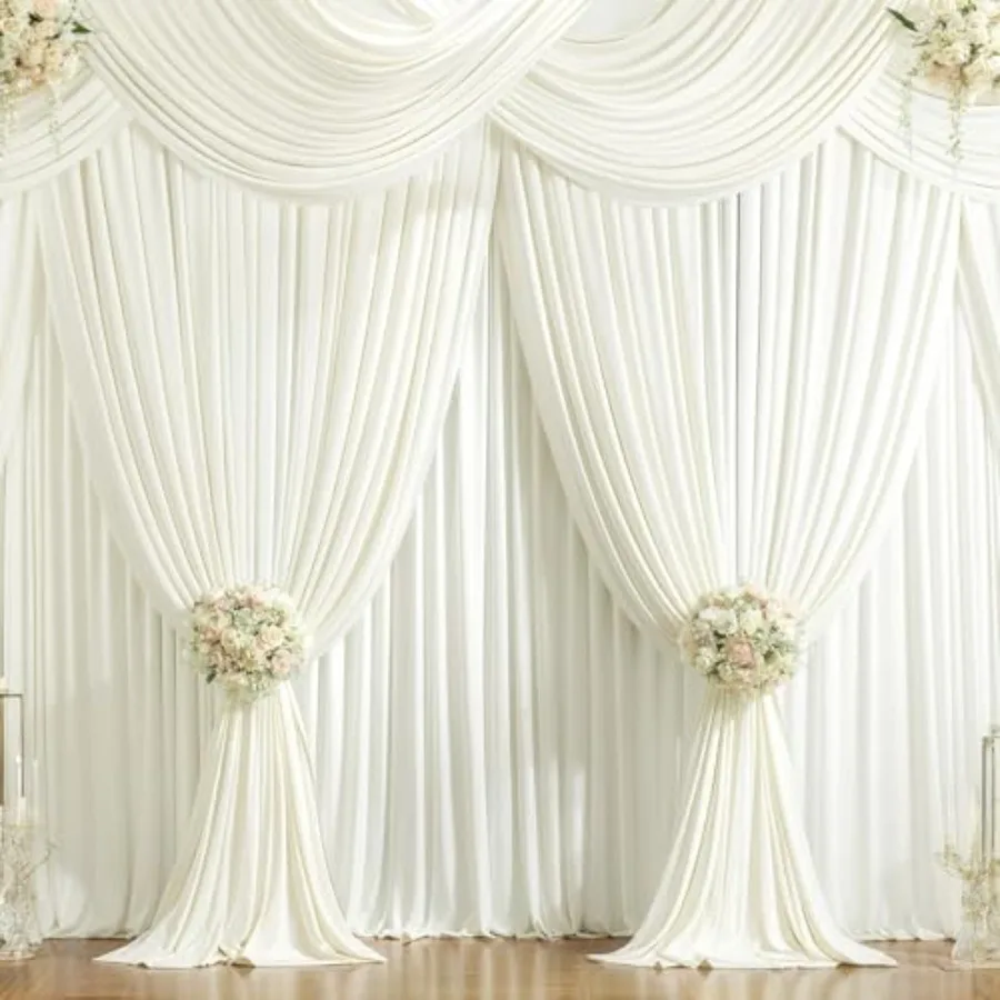

20ft x 12ft ivory backdrop curtains for parties, wrinkle-free polyester drapes for wedding, birthday, baby shower, photography,