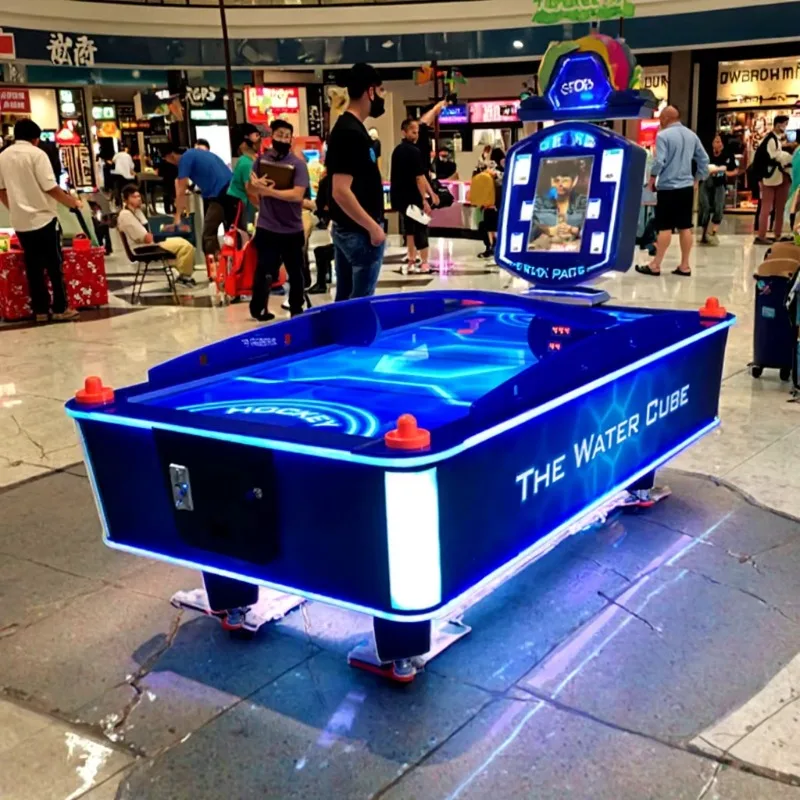 2026 New Large Size Curved Coin Operated Electric Air Hockey Table Arcade Redemption Game Machine Metal English Customized